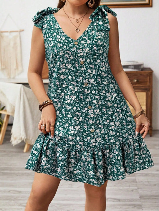 Damen kurzes Sommerkleid mit Rüschendetails und Knopfleiste Heidi-Mode