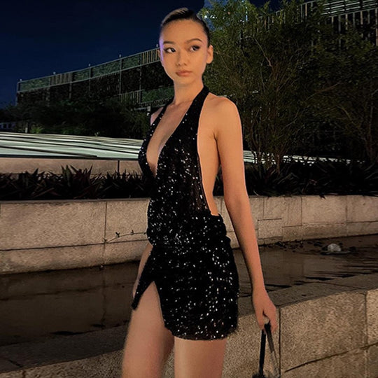 Damen Funkelndes Cocktailkleid mit Wickel-Design Heidi-Mode