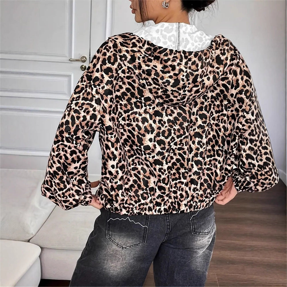 Damen leichte Kapuzenjacke im trendigen Leopardenmuster Heidi-Mode