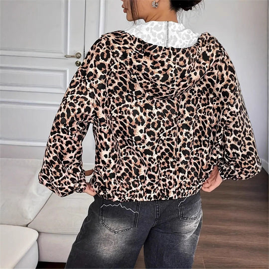 Damen leichte Kapuzenjacke im trendigen Leopardenmuster Heidi-Mode