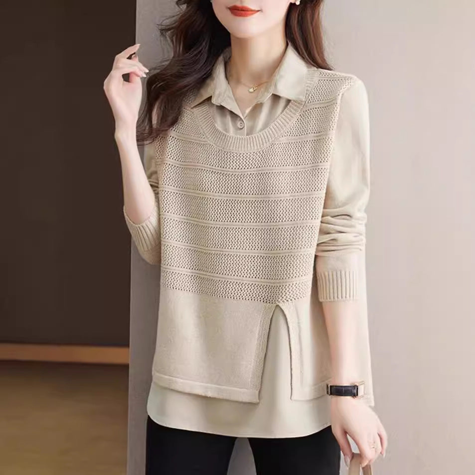 Damen Modischer Layered Pullover mit Struktur Heidi-Mode