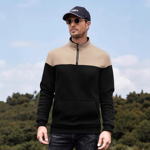 Herren funktionale Sweatjacke mit hochschließendem Kragen und praktischer Kängurutasche Heidi-Mode