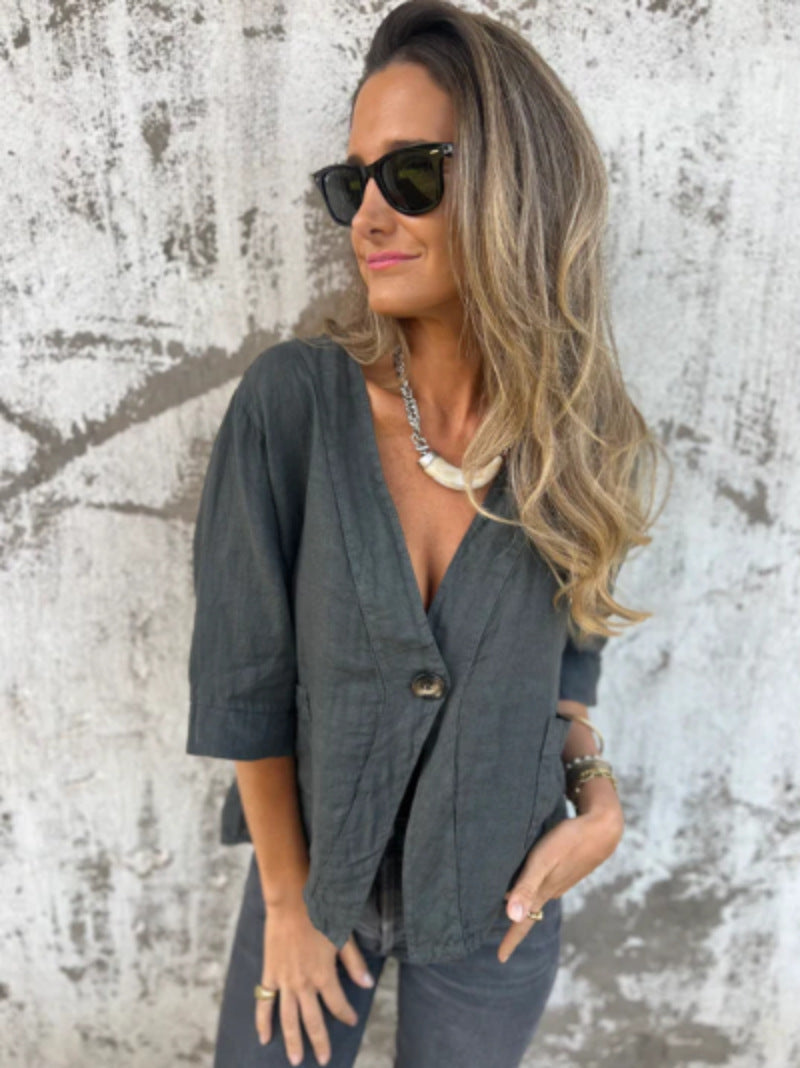 Damen Leichtes Leinenblazer mit kurzer Arm Heidi-Mode