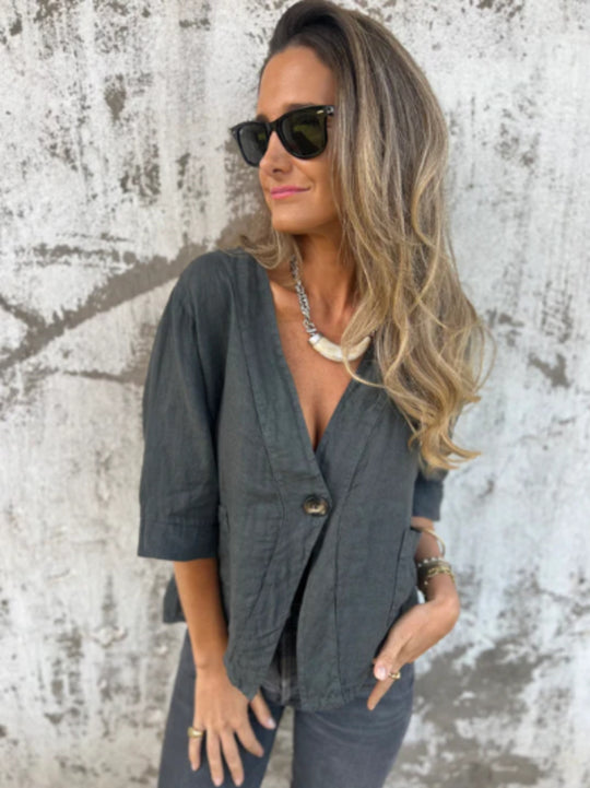 Damen Leichtes Leinenblazer mit kurzer Arm Heidi-Mode