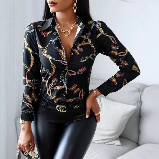 Damen Künstlerischer Druck Knopf-Up Bluse Heidi-Mode
