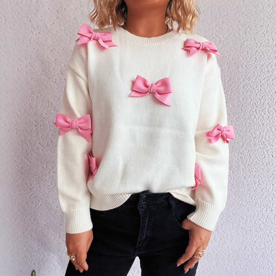 Damen Pullover mit verspielten Schleifenapplikationen Heidi-Mode