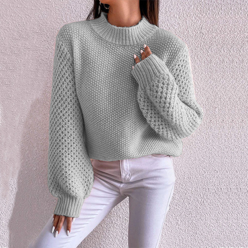Damen kuscheliger Oversized Pullover mit strukturiertem Muster und Rollkragen Heidi-Mode