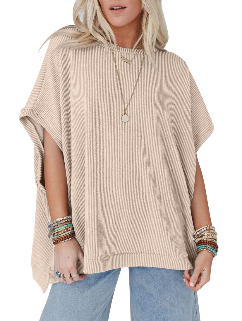 Damen Oversized T-Shirt mit Rippenstruktur Heidi-Mode