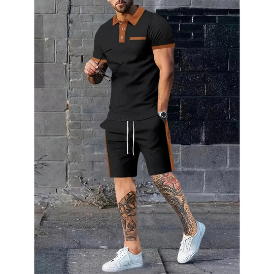 Herren Poloshirt und Shorts Set mit stylischem Kontrastdesign Heidi-Mode