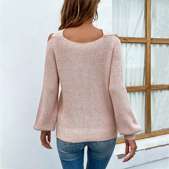 Damen lässiger Pullover mit raffiniertem Kalt-Schulter-Design und dekorativen Öffnungen Heidi-Mode