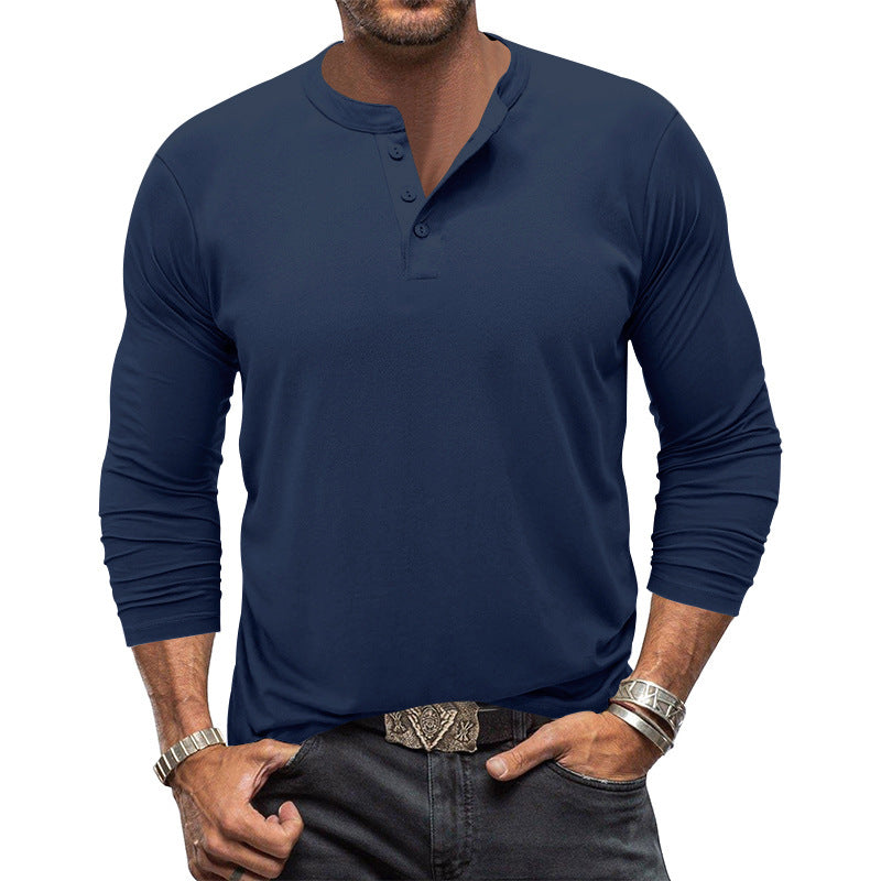 Herren Langarm-Henley-Shirt mit praktischem Knopfdesign Heidi-Mode