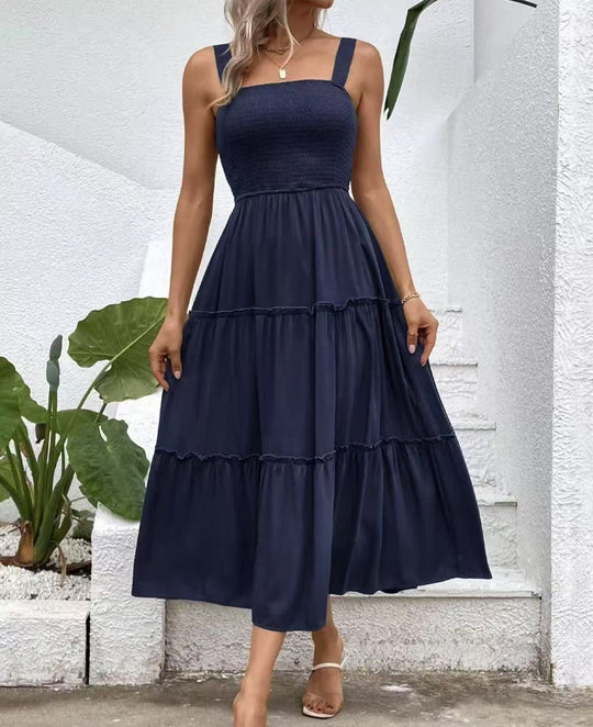 Damen Maxikleid mit elastischem Bustier und fließendem Rock Heidi-Mode