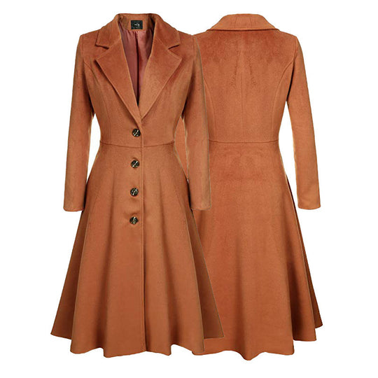 Damen eleganter Trenchcoat mit strukturiertem Fleece und kunstvollen Knopfdetails Heidi-Mode