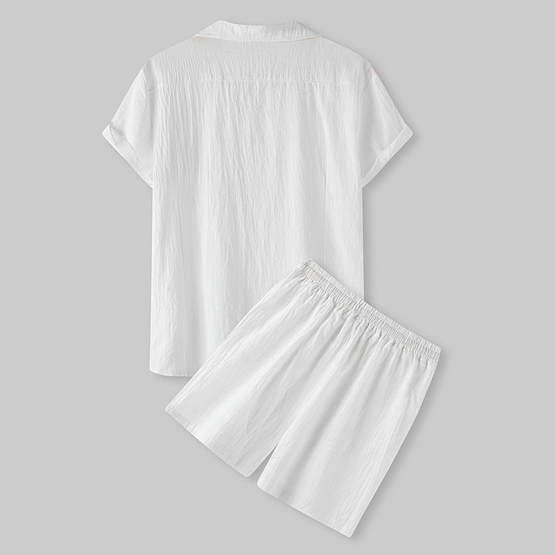 Damen Kurzarm-Pyjama-Set aus leichtem Baumwollmaterial mit praktischer Knopfleiste und elastischem Bund Heidi-Mode