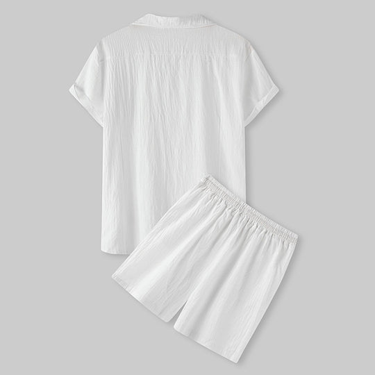 Damen Kurzarm-Pyjama-Set aus leichtem Baumwollmaterial mit praktischer Knopfleiste und elastischem Bund Heidi-Mode