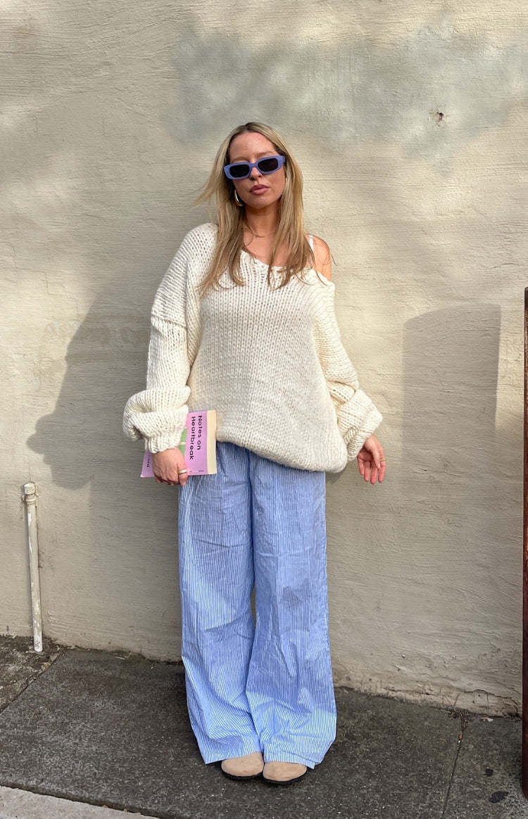 Damen oversized Strickpullover mit offenen Schultern und voluminösen Ärmeln Heidi-Mode