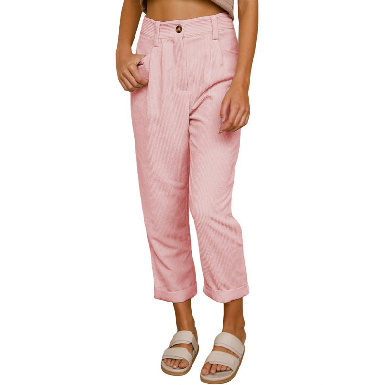 Damen modische Cordhose mit hohem Bund und weitem Bein Heidi-Mode