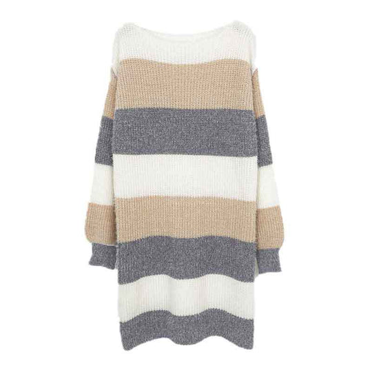 Damen gestreiftes Strickkleid mit weitem Schnitt Heidi-Mode