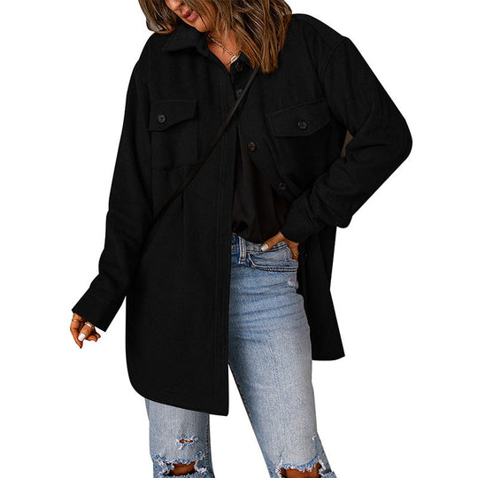 Damen Übershirt aus weichem Fleece mit Taschen und Knopfdetails Heidi-Mode