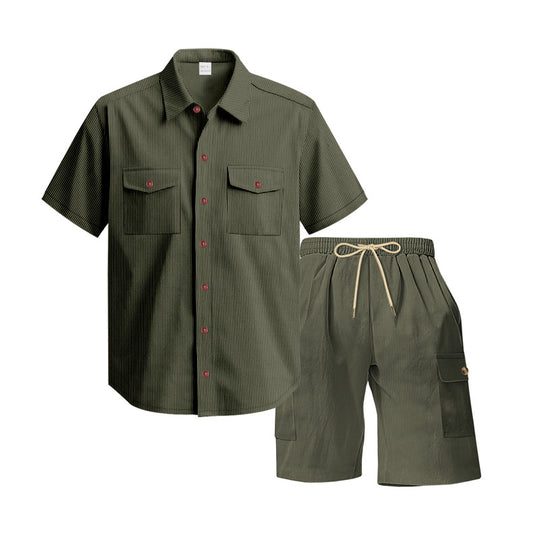 Herren komfortables Freizeitoutfit mit Kurzarmhemd und lockeren Shorts Heidi-Mode