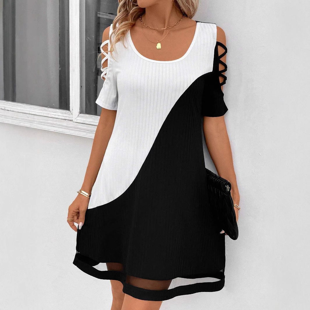 Damen modisches Freizeitkleid mit Cut-Out Ärmeln und asymmetrischem Design Heidi-Mode