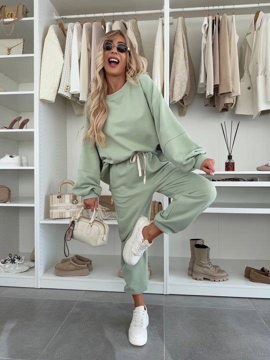 Damen Sportlicher Loungewear-Anzug mit elastischen Bündchen und weitem Schnitt Heidi-Mode