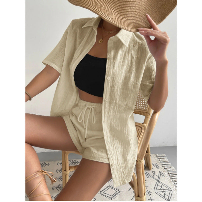 Damen Chice Loungewear-Kombination bestehend aus leichtem, atmungsaktivem Hemd und Shorts Heidi-Mode