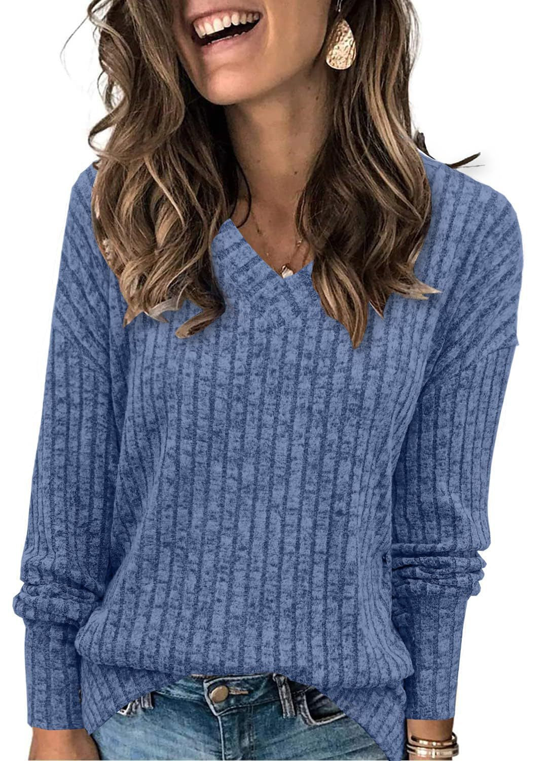 Damen V-Ausschnitt Pullover mit Rippstruktur Heidi-Mode