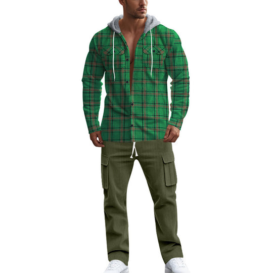 Herren gemusterte Kapuzenshirtjacke mit karierter Struktur und praktischen Taschen Heidi-Mode