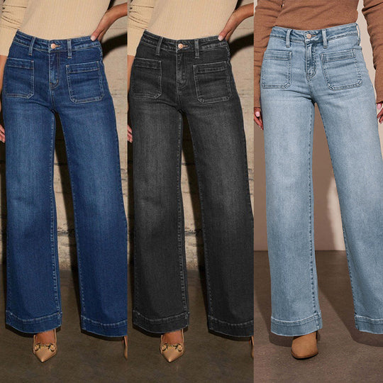 Damen Weit geschnittene Jeans mit hohen Taschen und elegantem Auftritt Heidi-Mode