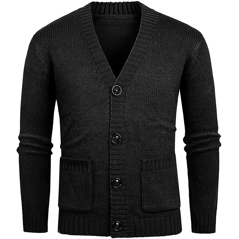 Herren lässige Strickjacke mit tiefem V-Ausschnitt und großzügigen Taschen Heidi-Mode