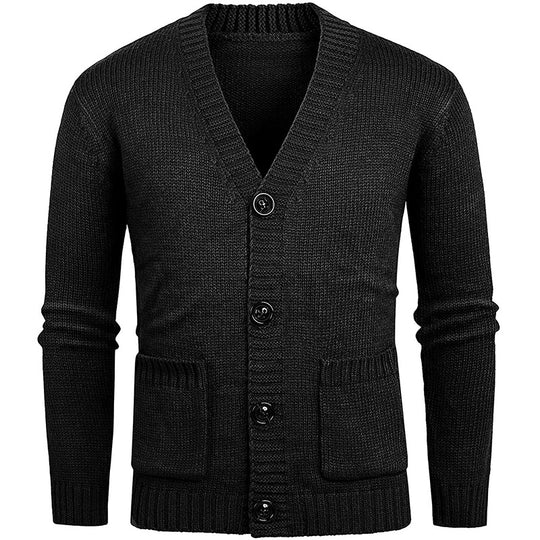 Herren lässige Strickjacke mit tiefem V-Ausschnitt und großzügigen Taschen Heidi-Mode