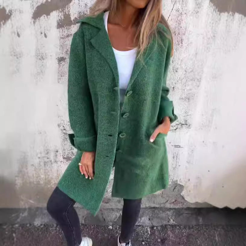 Damen Eleganter Oversize-Wollmantel mit Durchgehender Knopfleiste und Praktischen Taschen Heidi-Mode