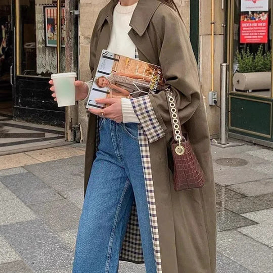 Damen Oversized Trenchcoat mit Karo-Muster Heidi-Mode