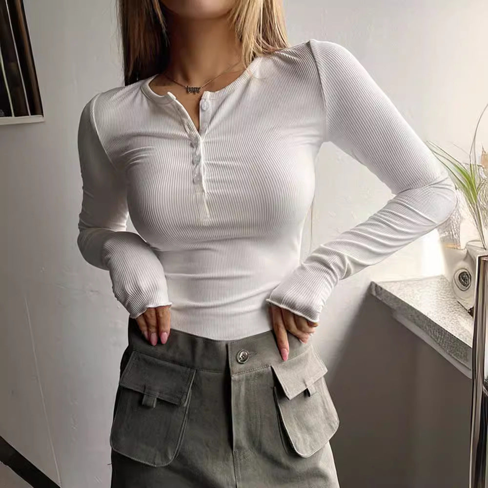 Damen Langarmshirt mit feiner Rippstruktur und Knopfleiste Heidi-Mode