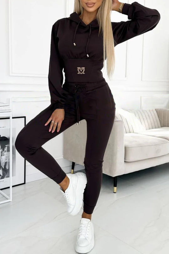 Damen Sportliches Jumpsuit-Set mit Kapuze und elastischem Bund Heidi-Mode