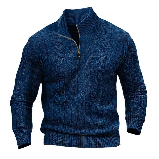 Herren Strickpullover mit hohem Kragen und strukturiertem Zopfdesign Heidi-Mode