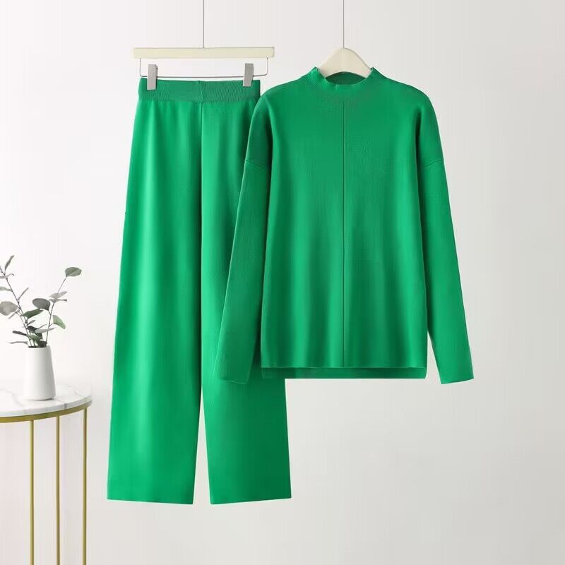 Damen elegantes Set aus langärmligem Oberteil und Palazzo-Hosen Heidi-Mode