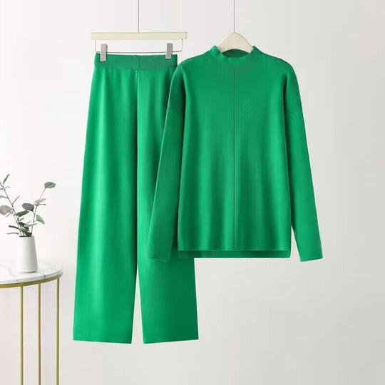 Damen elegantes Set aus langärmligem Oberteil und Palazzo-Hosen Heidi-Mode