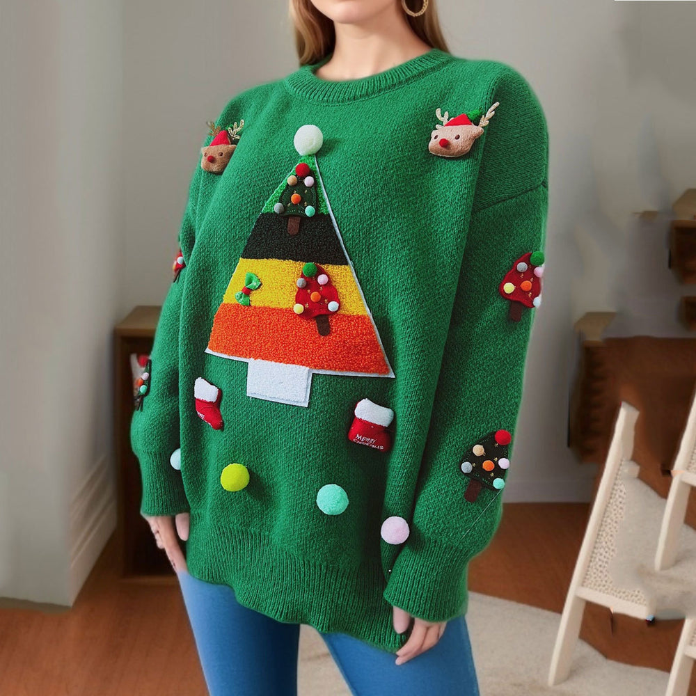 Damen Weihnachts-Pullover mit festlichem 3D-Motiv und dekorativen Applikationen Heidi-Mode