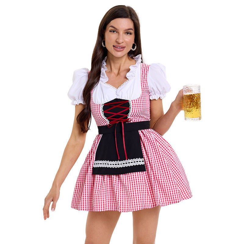 Damen Trachtenkleid im modernen Latzdesign mit nostalgischen Karomustern und verspieltem Schürzenakzent Heidi