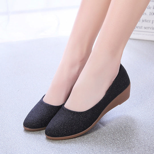 Damen elegante Ballerinas mit glitzerndem Obermaterial und bequemem Absatz Heidi-Mode