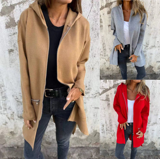 Damen Elegante Strickjacke mit Reißverschluss und Taschen Heidi-Mode