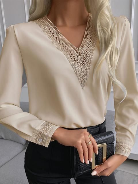 Damen elegante Bluse mit Spitzenbesatz Heidi-Mode