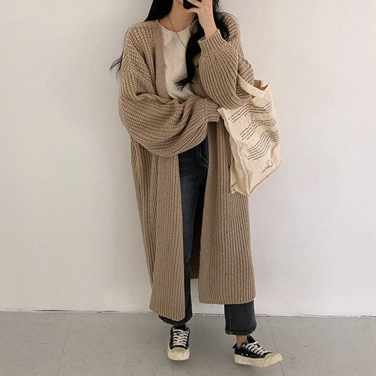 Damen Grober Strickcardigan mit offenem Schnitt und bequemen Ärmelabschlüssen Heidi-Mode