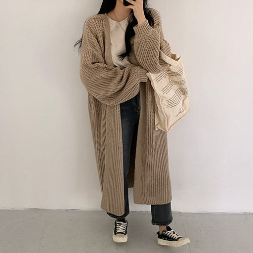 Damen Grober Strickcardigan mit offenem Schnitt und bequemen Ärmelabschlüssen Heidi-Mode