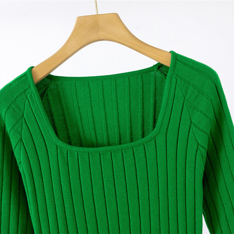 Damen Langarm-Strickkleid mit Quadratausschnitt und Rippstruktur Heidi-Mode