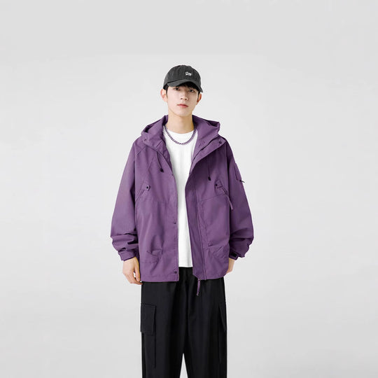 Herren Windbreaker-Jacke mit verstellbarem Kapuzenkragen und praktischen Taschen Heidi-Mode