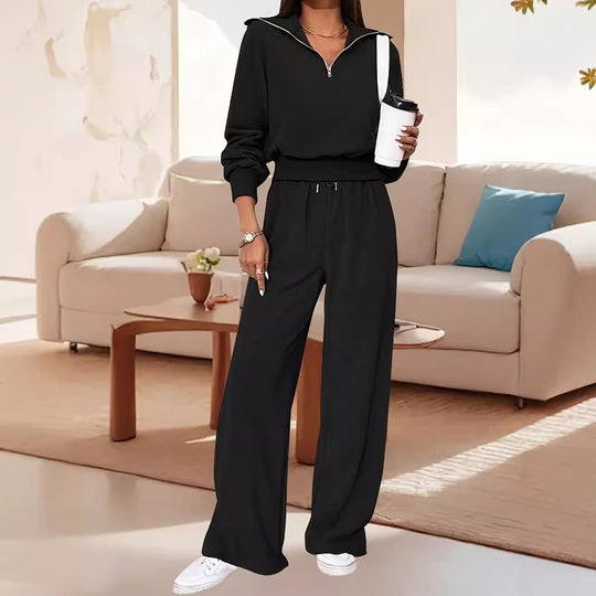 Damen Lässiger Jumpsuit mit Reißverschluss und weitem Bein Heidi-Mode