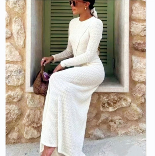 Damen Strickmaxikleid mit strukturiertem Design und langem Ärmel Heidi-Mode